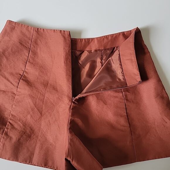 Kate Spade Saturday Lined Shorts Rust Cotton Linen High Rise Designer Preppy - Picture 4 of 12